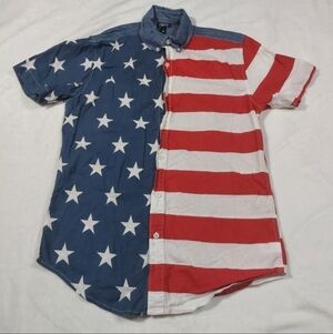 CITY STREETS MENS AMERICAN FLAG 4TH OF JULY BUTTON DOWN SHORT SLEEVE SHIRT S